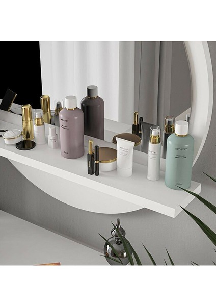 Yuvarlak Raflı 45CM Beyaz Koridor Dresuar Konsol Duvar Salon Banyo Ofis Çocuk Yatak Oda Raflı Aynası modelleri