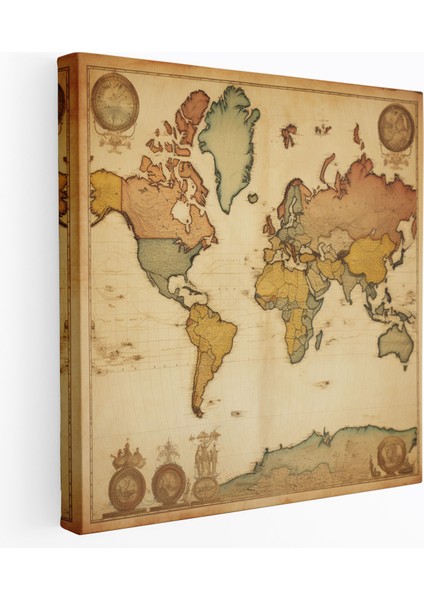 Eski Dünya Haritası Kanvas Tablo - Dünya Haritası Kanvas Duvar Sanatı Antika