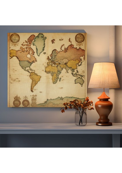 Eski Dünya Haritası Kanvas Tablo - Dünya Haritası Kanvas Duvar Sanatı Antika modelleri
