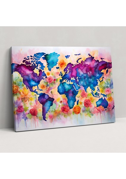 Dünya Haritası Kanvas Tablo - Detaylı Dünya Haritası Tasarımı Kanvas Tablosu