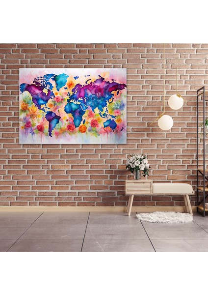 Dünya Haritası Kanvas Tablo - Detaylı Dünya Haritası Tasarımı Kanvas Tablosu fiyatları