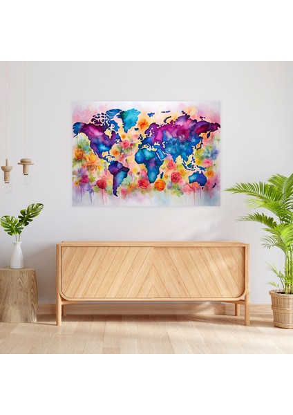 Dünya Haritası Kanvas Tablo - Detaylı Dünya Haritası Tasarımı Kanvas Tablosu modelleri
