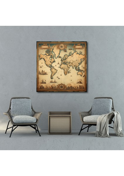 Dünya Haritası - Antika Vintage Tarzı Kanvas Tablo - Dünya Haritası Vintage Tarzı Antika Kanvas Duvar Sanatı fiyatları