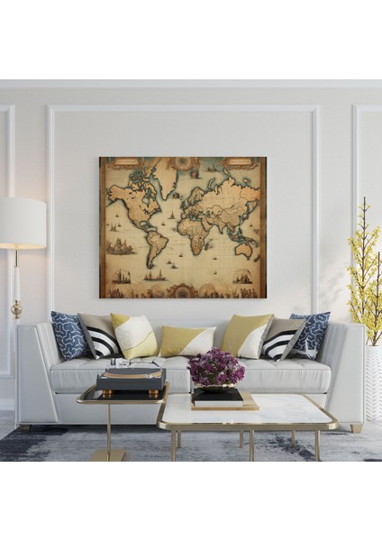 Dünya Haritası - Antika Vintage Tarzı Kanvas Tablo - Dünya Haritası Vintage Tarzı Antika Kanvas Duvar Sanatı modelleri