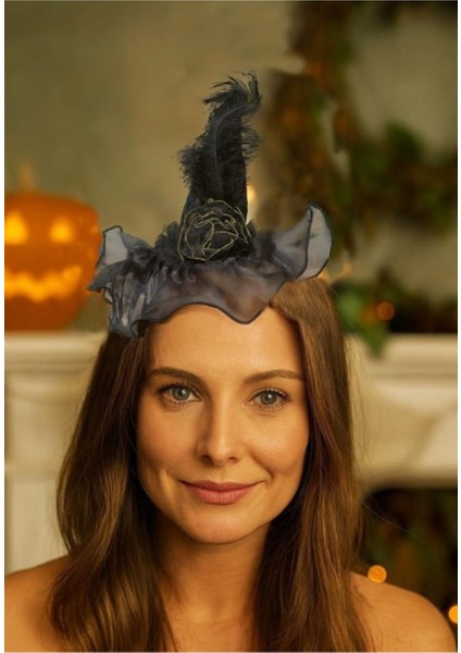 Şapkalı Tüylü Taç Haloween Cadılar Bayramı Tacı