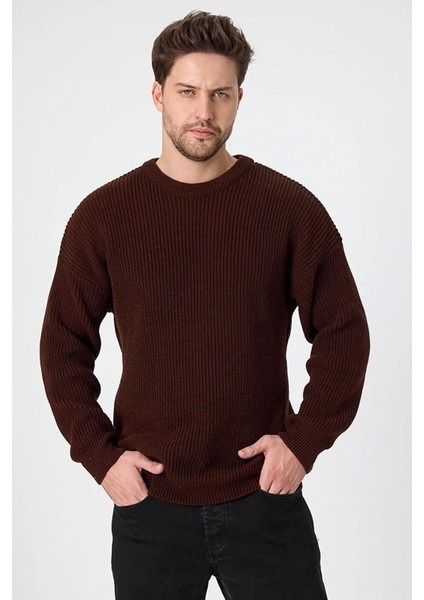 Erkek Kahverengi (TRZ050) Bisiklet Yaka Örgülü Triko Kazak