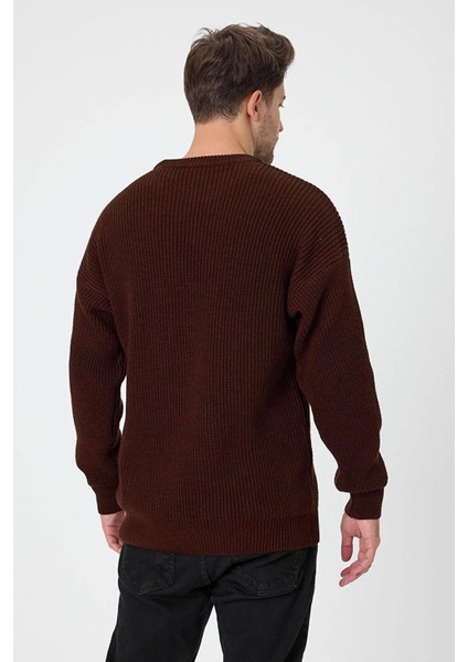 Erkek Kahverengi (TRZ050) Bisiklet Yaka Örgülü Triko Kazak modelleri