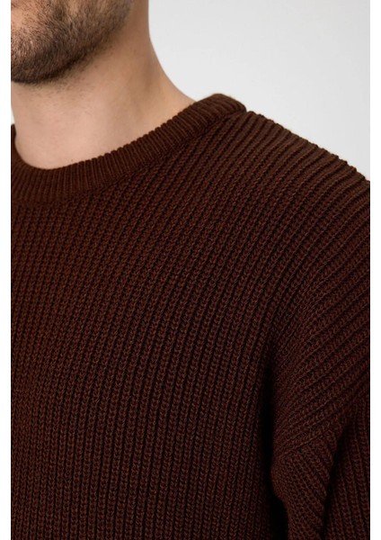 Erkek Kahverengi (TRZ050) Bisiklet Yaka Örgülü Triko Kazak fırsatları