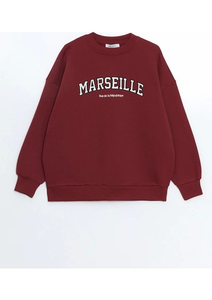 Lcw Vision Bordo Bisiklet Yaka Nakışlı Oversize Kadın Kalın Sweatshirt indirimleri