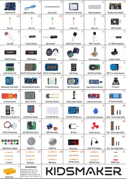 Arduino Set 292 Parça STEM Eğitimine Uygun Malzeme Kutulu Başlangıç Seti