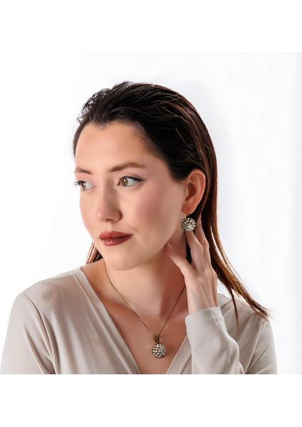 Mega Işıltı Kadın 2'li Takı Seti Küpe Kolye Takım Bakır El Yapımı Kristal Taşlı Kararma Yapmaz Kutulu