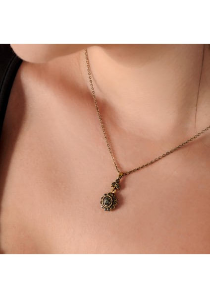 Antik Işıltı Antrasit Kadın 2'li Takı Seti Küpe Kolye Takım Bakır El Yapımı Kararma Yapmaz Kutulu modelleri