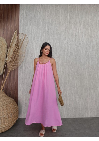 Örgü Askılı Göğüs Taşlı Midi Elbise fiyatları