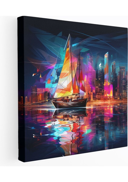 Fütüristik Şehir Yelkenli Dijital Kanvas Tablo - Yelkenli Duvar Sanatı Yenilik Hissi
