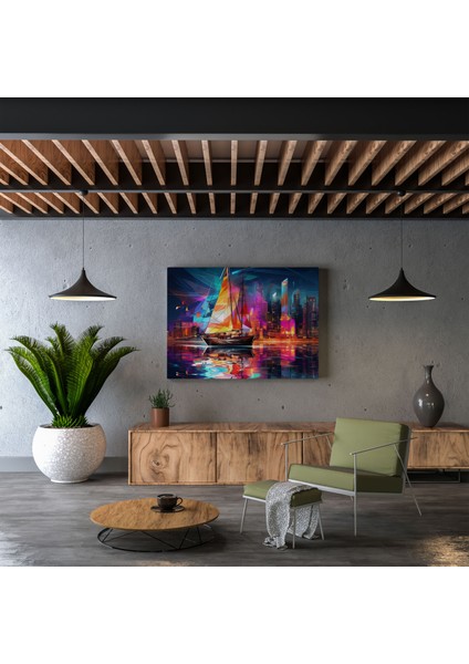 Fütüristik Şehir Yelkenli Dijital Kanvas Tablo - Yelkenli Duvar Sanatı Yenilik Hissi modelleri