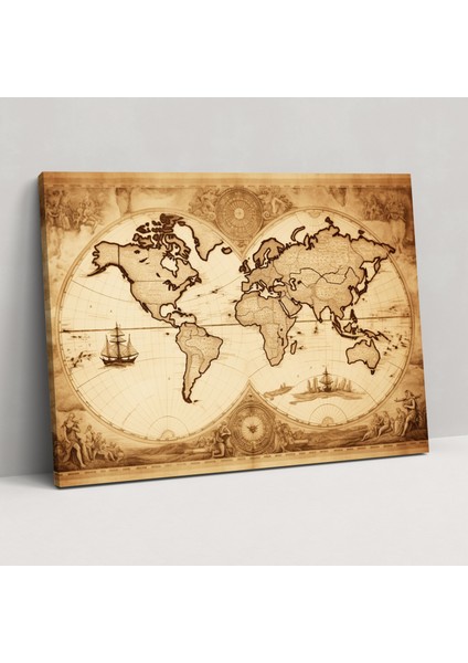 Dünya Haritası Kanvas Tablo - Duvar Sanatı Tuval Dünya Haritası