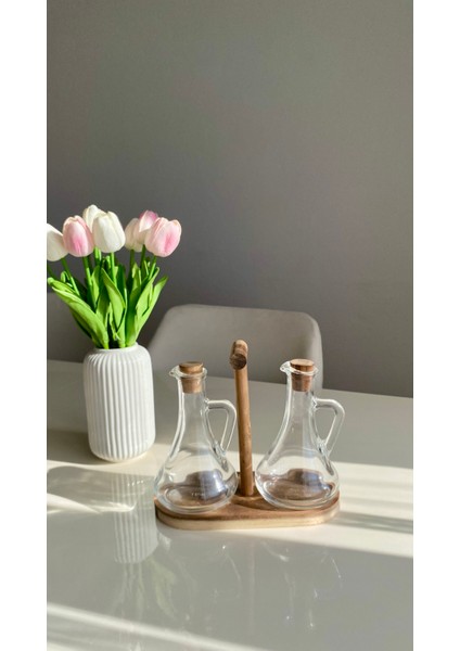 Mien Stantlı 2'li Yağdanlık Seti - Şeffaf / Akasya