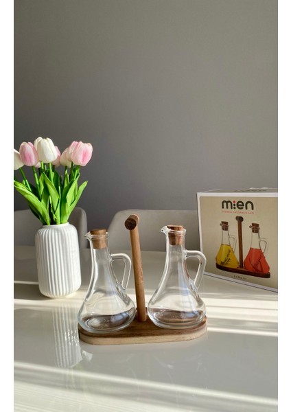 Mien Stantlı 2'li Yağdanlık Seti - Şeffaf / Akasya fiyatları