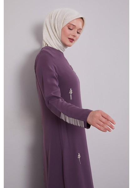 Lila Taş Işleme Detaylı Elbise modelleri
