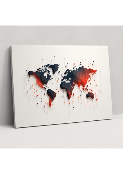 Minimalist Dünya Haritası Duvar Sanatı - Dünya Haritası Kanvas Tablo Sanatı Şekiller Basit Çizgiler