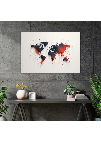 Minimalist Dünya Haritası Duvar Sanatı - Dünya Haritası Kanvas Tablo Sanatı Şekiller Basit Çizgiler modelleri