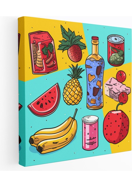 Canlı Pop Art Yiyecek Koleksiyonu Kanvas Tablo - Still Life Duvar Dekorasyonu