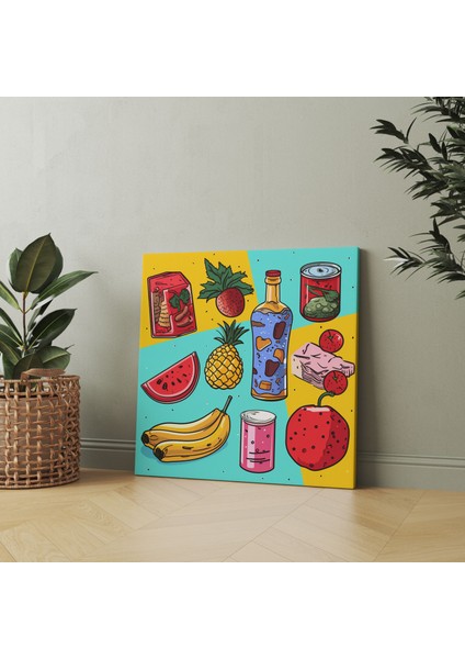 Canlı Pop Art Yiyecek Koleksiyonu Kanvas Tablo - Still Life Duvar Dekorasyonu fiyatları