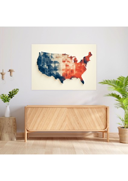 Amerika Birleşik Devletleri Haritası Kanvas Tablo - Çağdaş Renklerle Amerika Birleşik Devletleri Haritası Duvar Dekorasyonu Duvar Sanatı fiyatları