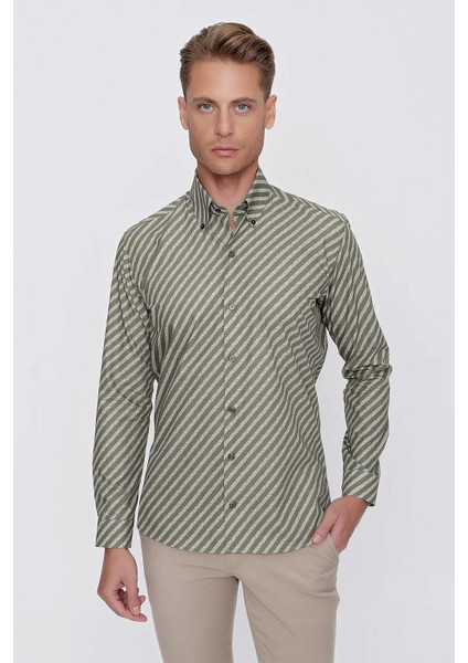 G 1517 Slim Fit Haki Spor Gömlek indirimleri