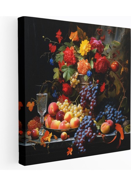 Rönesans Duvar Sanatı: Canlı Meyve ve Çiçekler Natürmort - Ev Dekorasyonu Duvar Dekorasyonu