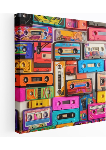 1980'LER Kaset Bantları Kanvas Tablo - Retro Canlı Tasarımlar Kanvas Duvar Sanatı Ev Dekorasyonu