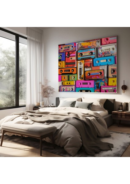 1980'LER Kaset Bantları Kanvas Tablo - Retro Canlı Tasarımlar Kanvas Duvar Sanatı Ev Dekorasyonu fiyatları