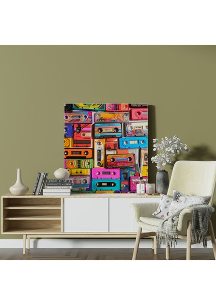 1980'LER Kaset Bantları Kanvas Tablo - Retro Canlı Tasarımlar Kanvas Duvar Sanatı Ev Dekorasyonu modelleri