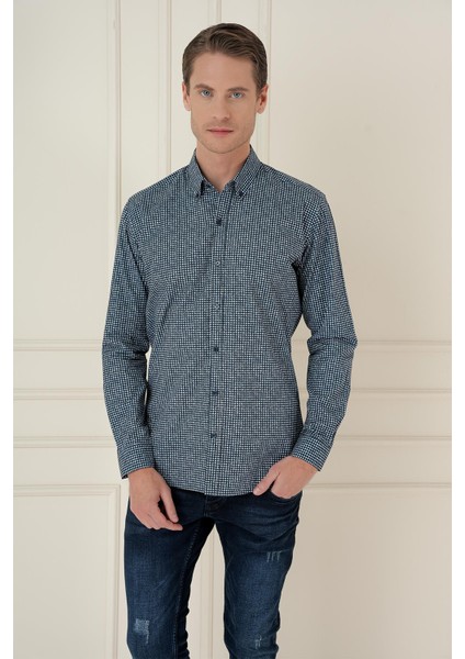Slim Fit Baskılı %100 Pamuk Spor Lacivert Gömlek G 1587 fiyatları