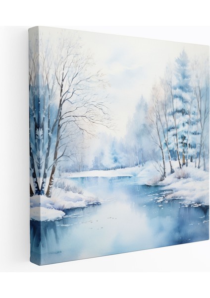 Kış Göleti Duvar Sanatı - Kış Derin Donmuş Ağaçlar Gölet Duvar Dekorasyonu