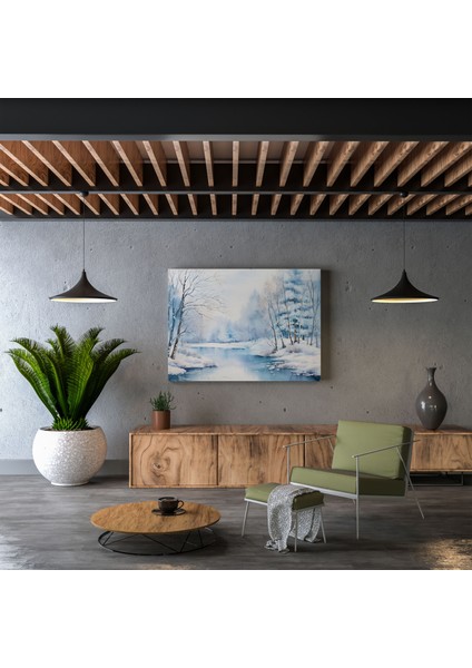 Kış Göleti Duvar Sanatı - Kış Derin Donmuş Ağaçlar Gölet Duvar Dekorasyonu fiyatları