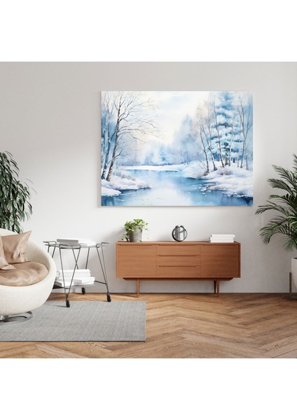 Kış Göleti Duvar Sanatı - Kış Derin Donmuş Ağaçlar Gölet Duvar Dekorasyonu modelleri