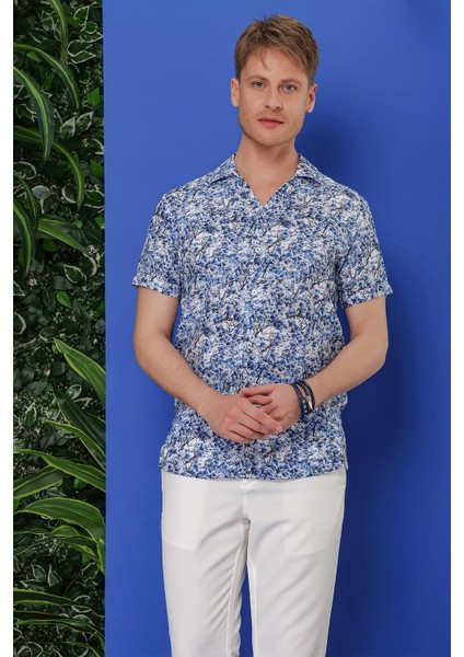 G 1538 Slim Fit Lacivert-Beyaz Klasik Gömlek modelleri