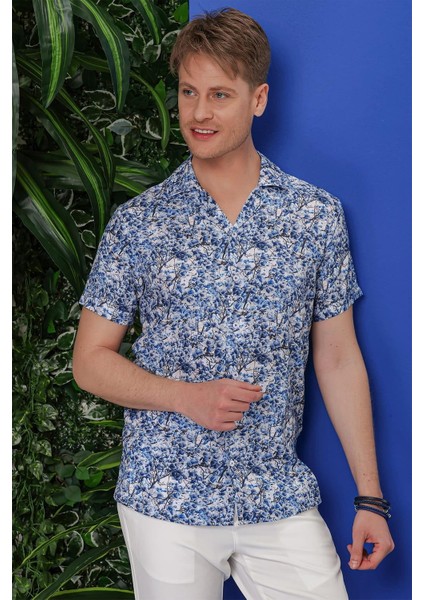 G 1538 Slim Fit Lacivert-Beyaz Klasik Gömlek fırsatları