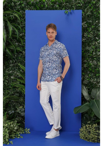 G 1538 Slim Fit Lacivert-Beyaz Klasik Gömlek indirimleri