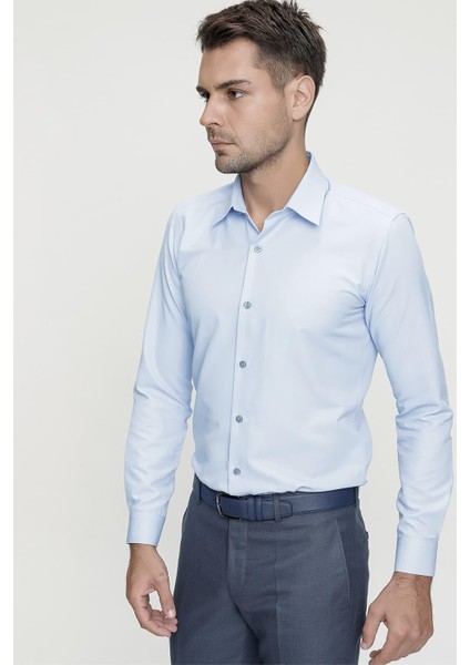 Slim Fit Pamuk Saten Klasik Mavi Gömlek Gk 624 fiyatları