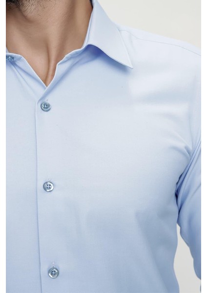 Slim Fit Pamuk Saten Klasik Mavi Gömlek Gk 624 indirimleri