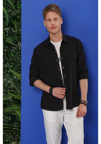 G 1551 Slim Fit Siyah Klasik Gömlek