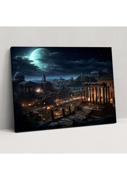 Roma Duvar Dekorasyonu - Roma Forumu Gece Dijital Sanat - Roma Kanvas Tablo Gece Manzaraları Kanvas Duvar Sanatı