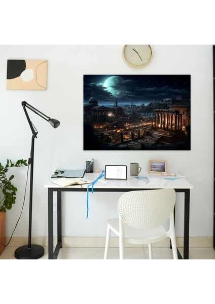 Roma Duvar Dekorasyonu - Roma Forumu Gece Dijital Sanat - Roma Kanvas Tablo Gece Manzaraları Kanvas Duvar Sanatı modelleri