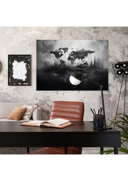 Siyah Beyaz Dünya Haritası Kanvas Tablo - Dünya Haritası Ev Dekorasyonu fiyatları