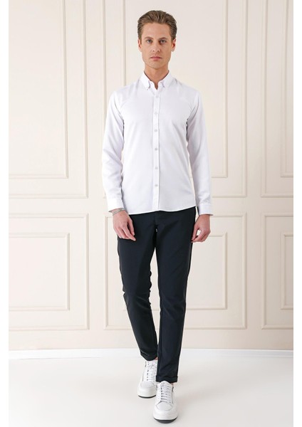 Slim Fit Düğmeli Yaka Dokulu Pamuklu Klasik Beyaz Gömlek Gk 717 fiyatları