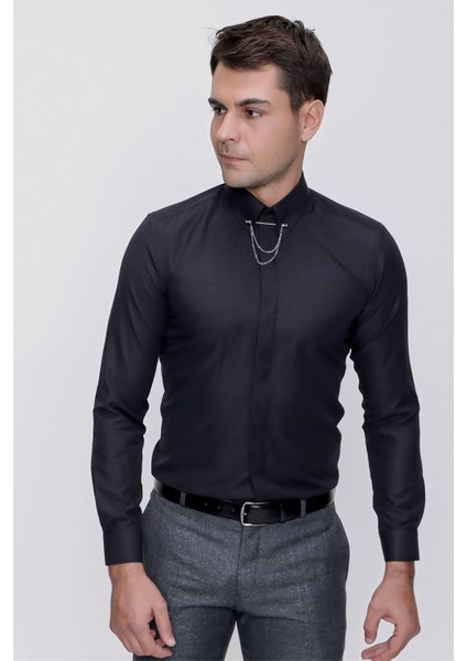 Gk 629 Siyah Klasik Gömlek