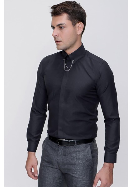 Gk 629 Siyah Klasik Gömlek modelleri