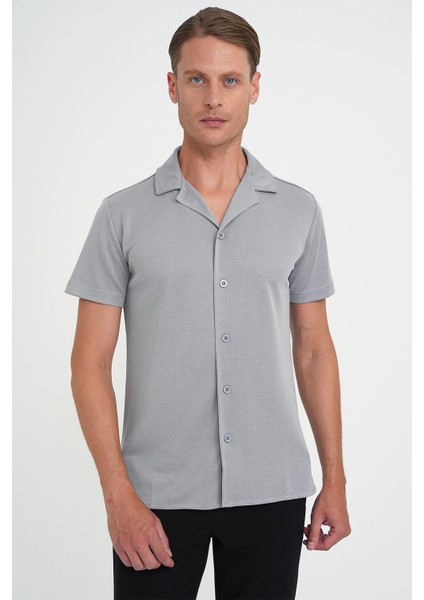Slim Fit Apaş Yaka Modal Karışımlı Kısa Kol Gri Gömlek G 1590 fiyatları